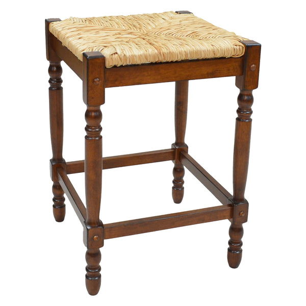 Homeroots 29" Natural And Chestnut Solid Wood Backless Bar Height Bar Chair   516146