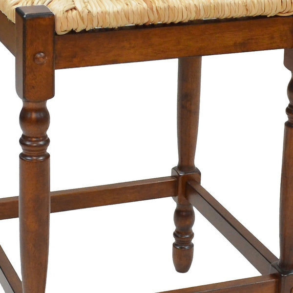 Homeroots 29" Natural And Chestnut Solid Wood Backless Bar Height Bar Chair   516146