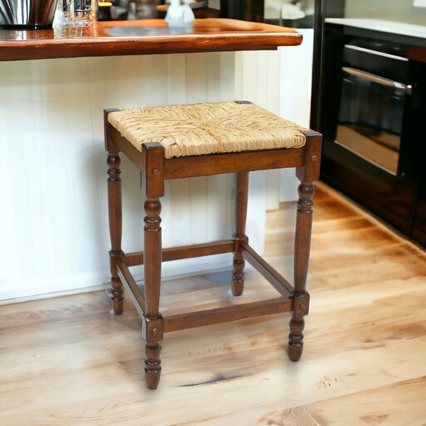 Homeroots 29" Natural And Chestnut Solid Wood Backless Bar Height Bar Chair   516146