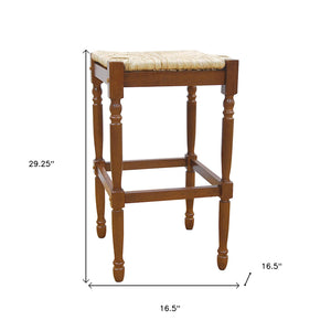 Homeroots 29" Natural And Brown Solid Wood Backless Bar Height Bar Chair   516147