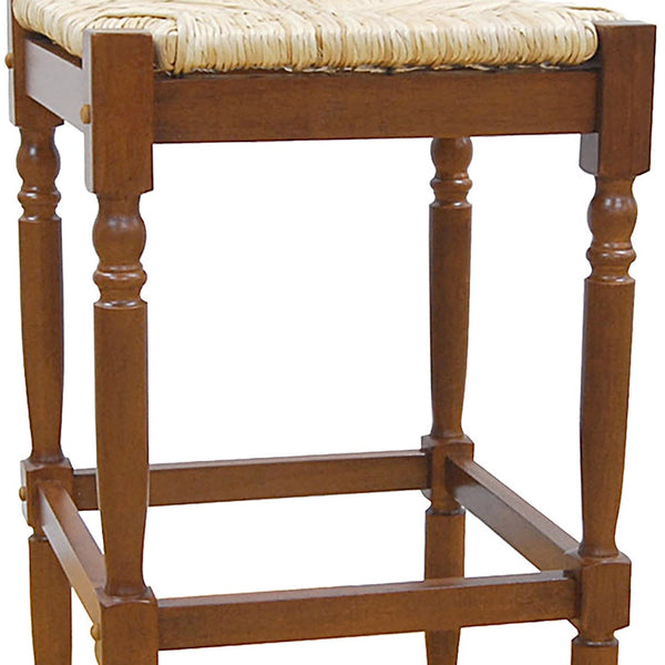 Homeroots 29" Natural And Brown Solid Wood Backless Bar Height Bar Chair   516147