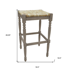 Homeroots 29" Natural And Gray Solid Wood Backless Bar Height Bar Chair   516148