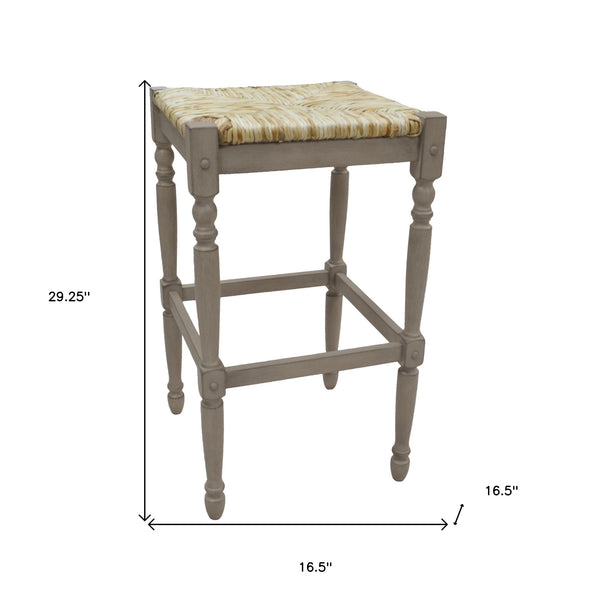 Homeroots 29" Natural And Gray Solid Wood Backless Bar Height Bar Chair   516148