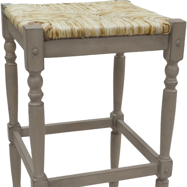 Homeroots 29" Natural And Gray Solid Wood Backless Bar Height Bar Chair   516148