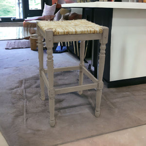 Homeroots 29" Natural And Gray Solid Wood Backless Bar Height Bar Chair   516148