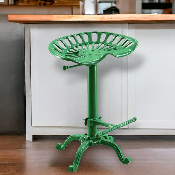 Homeroots 23" Green Iron Backless Adjustable Height Bar Chair   516150