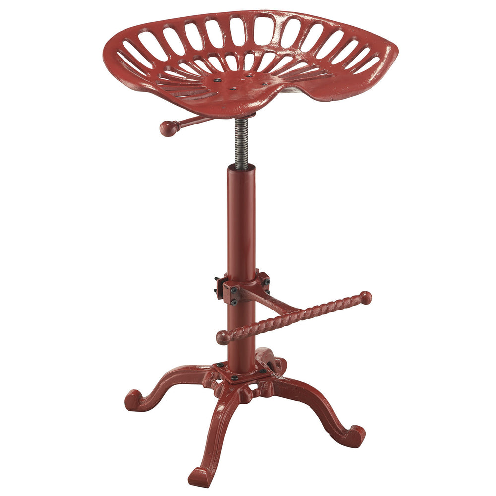 Homeroots 23" Red Iron Backless Adjustable Height Bar Chair   516152