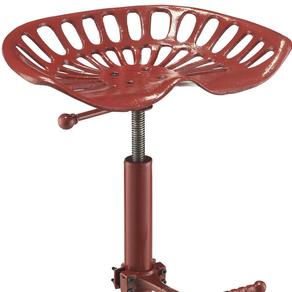 Homeroots 23" Red Iron Backless Adjustable Height Bar Chair   516152