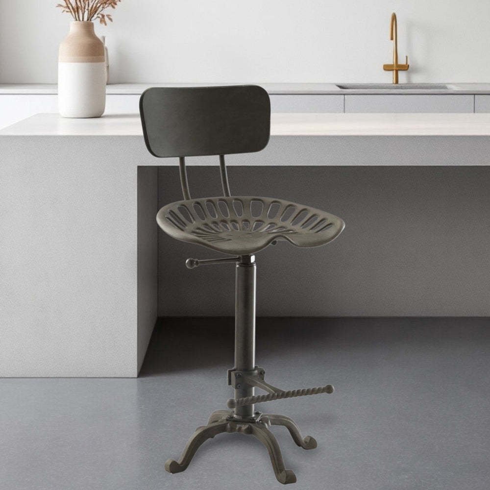 Homeroots Adjustable Height Iron Low Back Bar Height Bar Chair   516155