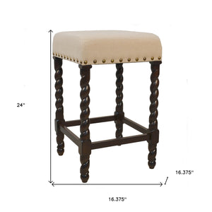 Homeroots 24" Cream And Espresso Solid Wood Backless Counter Height Bar Chair   516156