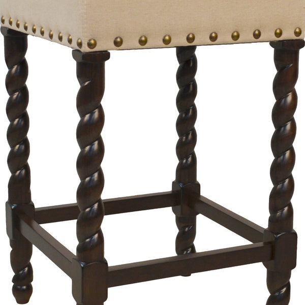 Homeroots 24" Cream And Espresso Solid Wood Backless Counter Height Bar Chair   516156