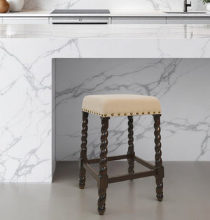 Homeroots 24" Cream And Espresso Solid Wood Backless Counter Height Bar Chair   516156