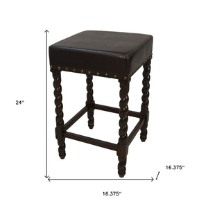 Homeroots 24" Black And Espresso Faux Leather And Solid Wood Backless Counter Height Bar Chair   516157