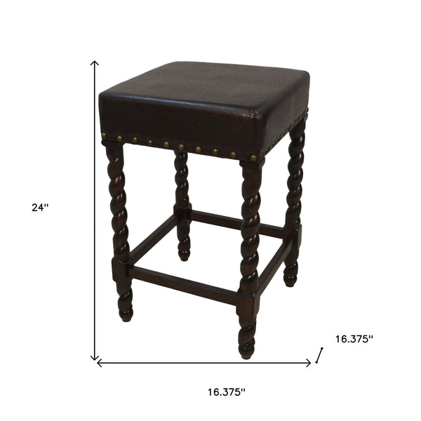 Homeroots 24" Black And Espresso Faux Leather And Solid Wood Backless Counter Height Bar Chair   516157