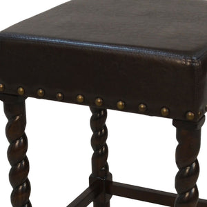 Homeroots 24" Black And Espresso Faux Leather And Solid Wood Backless Counter Height Bar Chair   516157