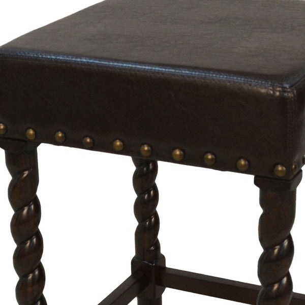 Homeroots 24" Black And Espresso Faux Leather And Solid Wood Backless Counter Height Bar Chair   516157