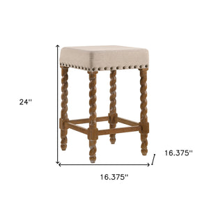 Homeroots 24" Cream And Natural Faux Leather And Solid Wood Backless Counter Height Bar Chair   516158