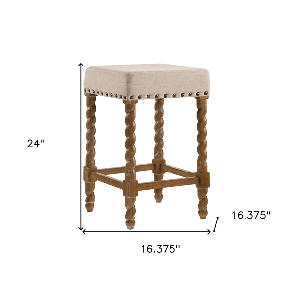 Homeroots 24" Cream And Natural Faux Leather And Solid Wood Backless Counter Height Bar Chair   516158