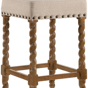 Homeroots 24" Cream And Natural Faux Leather And Solid Wood Backless Counter Height Bar Chair   516158