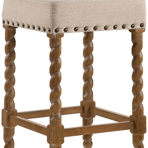 Homeroots 24" Cream And Natural Faux Leather And Solid Wood Backless Counter Height Bar Chair   516158