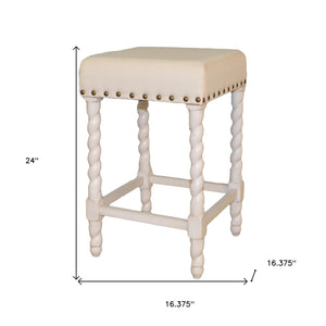Homeroots 24" Cream And White Solid Wood Backless Counter Height Bar Chair   516159