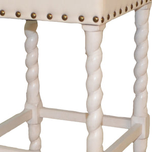 Homeroots 24" Cream And White Solid Wood Backless Counter Height Bar Chair   516159