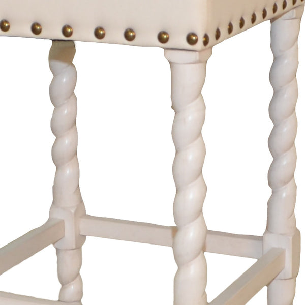 Homeroots 24" Cream And White Solid Wood Backless Counter Height Bar Chair   516159