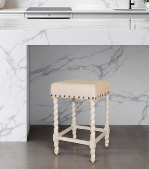 Homeroots 24" Cream And White Solid Wood Backless Counter Height Bar Chair   516159