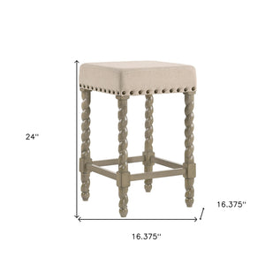 Homeroots 24" Cream And Gray Solid Wood Backless Counter Height Bar Chair   516160