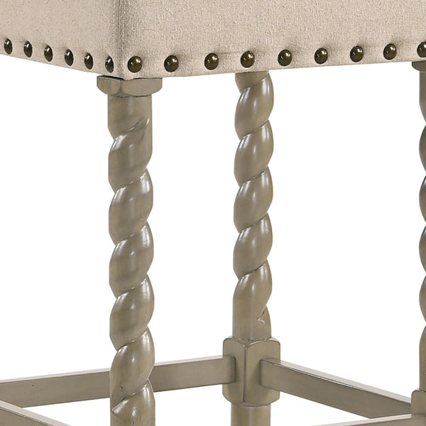 Homeroots 24" Cream And Gray Solid Wood Backless Counter Height Bar Chair   516160