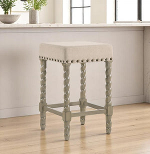 HomeRoots 24" Cream and Gray Backless Counter Stool - Stylish Solid Wood Bar Chair with Footrest & Trim 516160