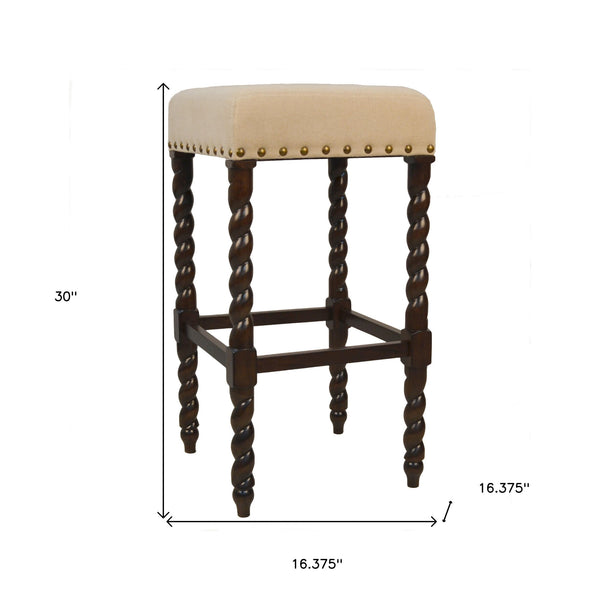 Homeroots 30" Cream And Espresso Solid Wood Backless Bar Height Bar Chair   516161