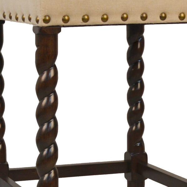 Homeroots 30" Cream And Espresso Solid Wood Backless Bar Height Bar Chair   516161