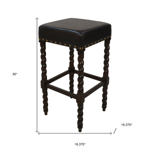 Homeroots 30" Black And Espresso Faux Leather And Solid Wood Backless Bar Height Bar Chair   516162