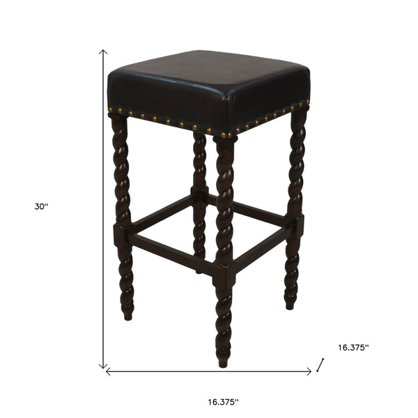 Homeroots 30" Black And Espresso Faux Leather And Solid Wood Backless Bar Height Bar Chair   516162