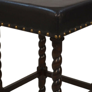 Homeroots 30" Black And Espresso Faux Leather And Solid Wood Backless Bar Height Bar Chair   516162