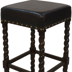 Homeroots 30" Black And Espresso Faux Leather And Solid Wood Backless Bar Height Bar Chair   516162