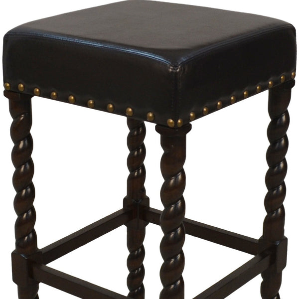 Homeroots 30" Black And Espresso Faux Leather And Solid Wood Backless Bar Height Bar Chair   516162