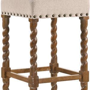 Homeroots 30" Cream And Natural Solid Wood Backless Bar Height Bar Chair   516163