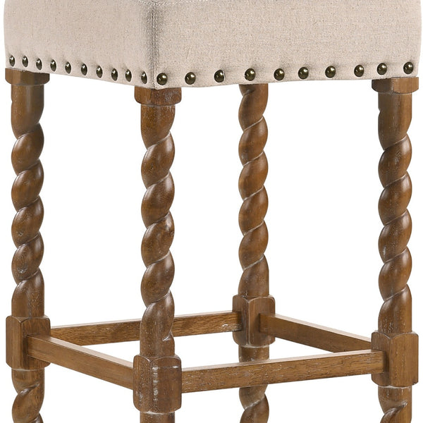 Homeroots 30" Cream And Natural Solid Wood Backless Bar Height Bar Chair   516163