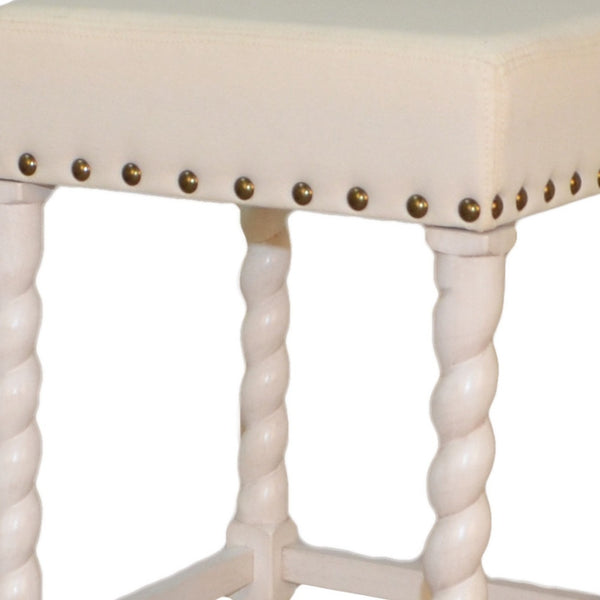 Homeroots 30" Cream And Vanilla Linen Upholstered Solid Wood Backless Bar Chair   516164