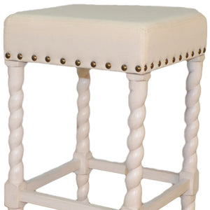 Homeroots 30" Cream And Vanilla Linen Upholstered Solid Wood Backless Bar Chair   516164