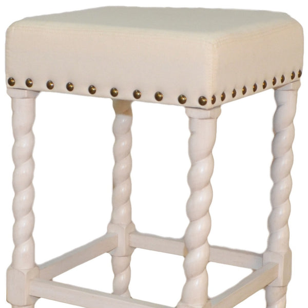 Homeroots 30" Cream And Vanilla Linen Upholstered Solid Wood Backless Bar Chair   516164