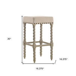 Homeroots 30" Cream And Gray Solid Wood Backless Bar Height Bar Chair   516165