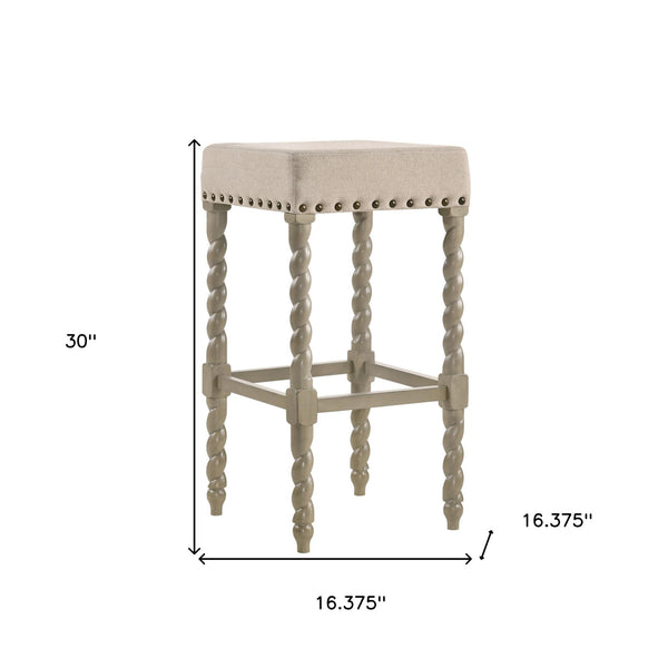 Homeroots 30" Cream And Gray Solid Wood Backless Bar Height Bar Chair   516165