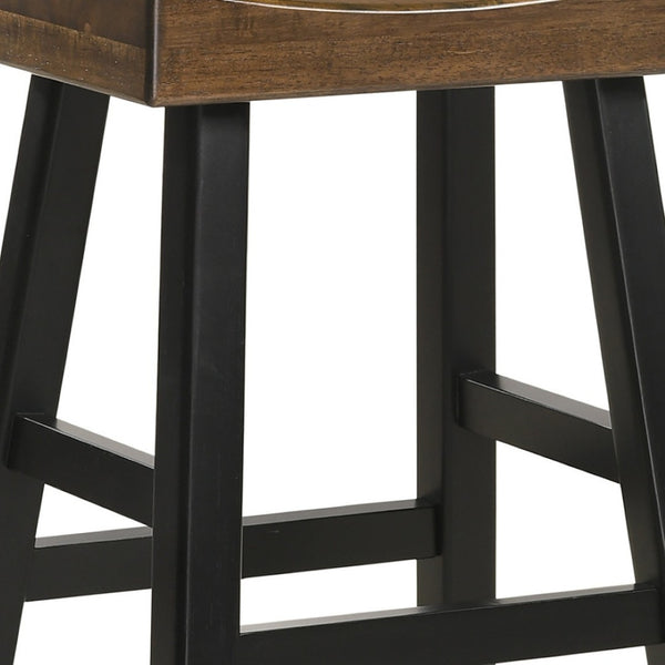 HomeRoots 25" Stylish Brown and Black Backless Solid Wood Counter Stool for Modern Kitchens and Bars 516167