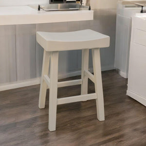 HomeRoots 25" Antiqued White Solid Wood Backless Counter Height Bar Chair - Chic, Comfortable, and Durable Design 516169