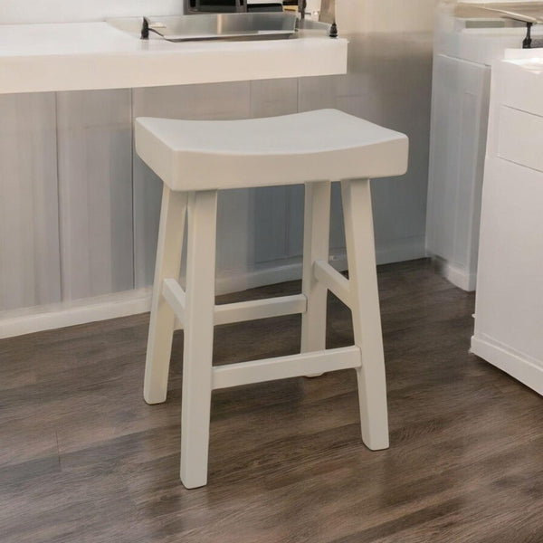 HomeRoots 25" Antiqued White Solid Wood Backless Counter Height Bar Chair - Chic, Comfortable, and Durable Design 516169