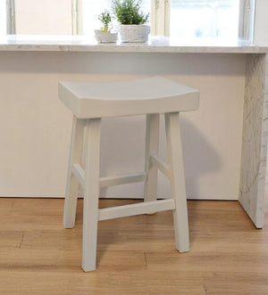 HomeRoots 25" Antiqued White Solid Wood Backless Counter Height Bar Chair - Chic, Comfortable, and Durable Design 516169