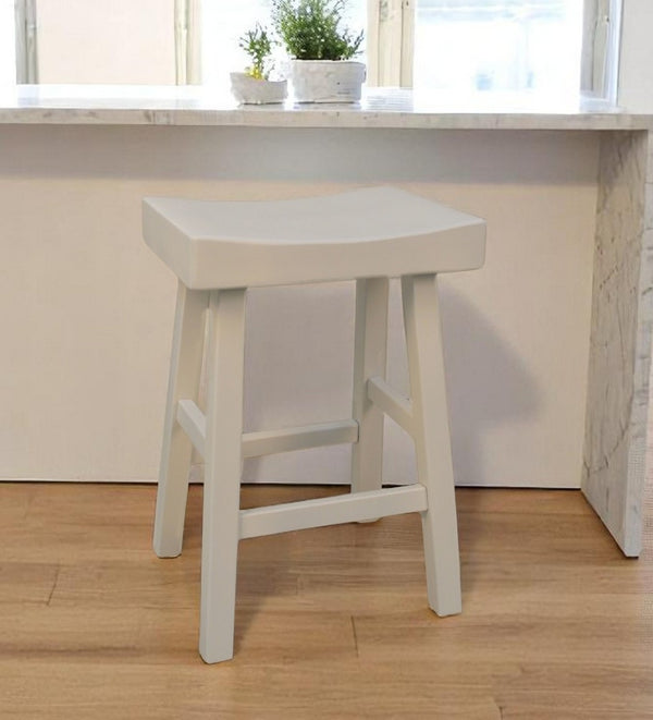 HomeRoots 25" Antiqued White Solid Wood Backless Counter Height Bar Chair - Chic, Comfortable, and Durable Design 516169